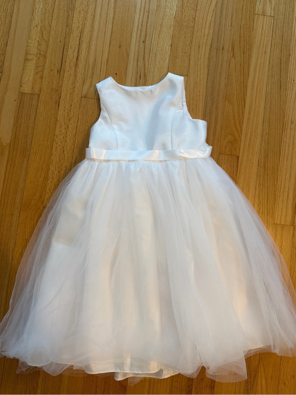 David's Bridal Flower Girl Dress with White Tulle & Ribbon Waist